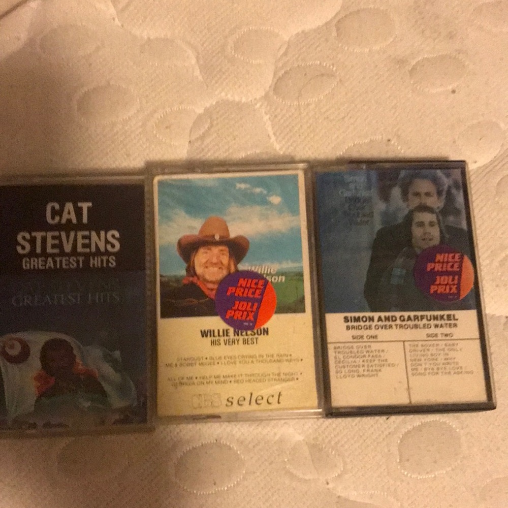 Cat Stevens, Willie Nelson and Simon and Garfunkel 3 tape lot